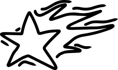 Hand-drawn black and white outline of a shooting star with a wavy tail, simple doodle style. © Hamim