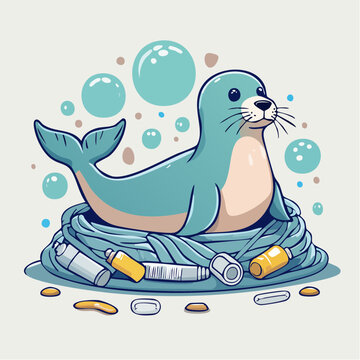 Seal entangled in plastic pollution