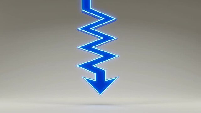 A glowing blue zigzag arrow pointing downwards on a neutral background
