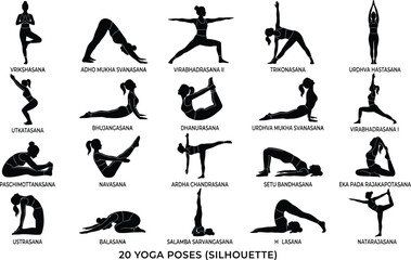 Obraz premium Yoga Poses Silhouette Illustrations