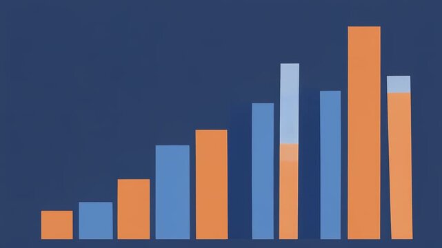 A colorful bar graph displays statistics on a dark blue background with orange and blue bars.