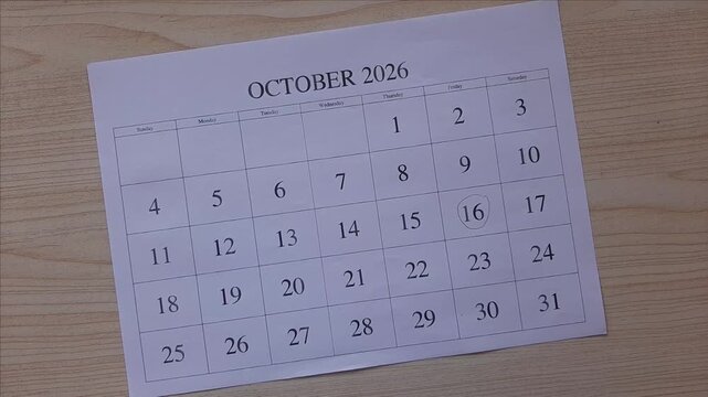 marking 16 October 2026 date on the calendar