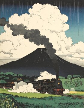 夏時雨のなか、黒龍の如く咆える機関車