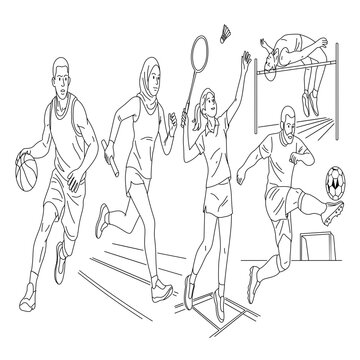 Diverse group of athletes engaged in various sports activities and training