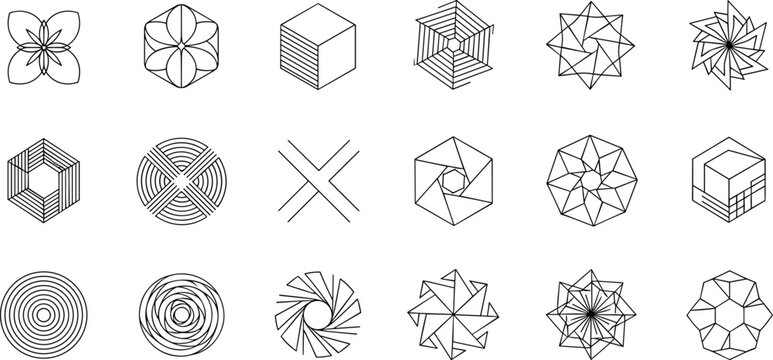 Abstract Geometric Line Art Shapes and Minimalist Logos Vector Set