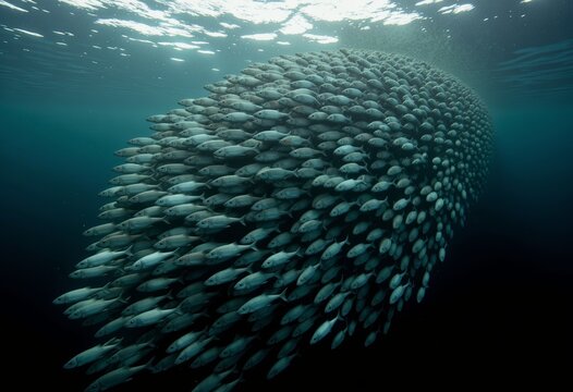 Underwater Shot of Dense Fish School Forming a Dynamic Tornado Shape