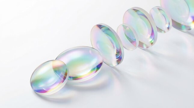 Optical Glass Lenses with Rainbow Iridescent Coating on White