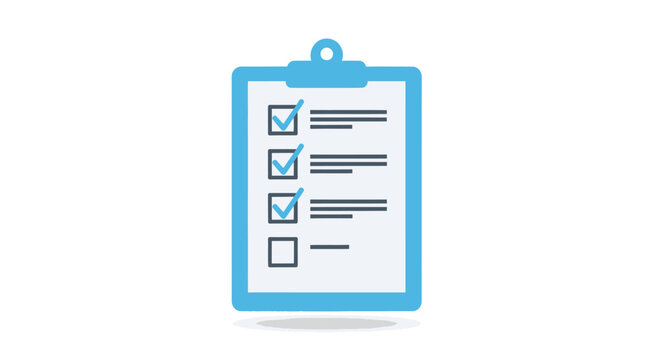 Checklist clipboard with completed and incomplete tasks, blue design, isolated on white background