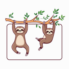 Fototapeta premium Two cute sloths hanging from a tree branch