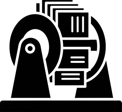 Black and white icon of a rolodex rotating card file for business contacts on white background
