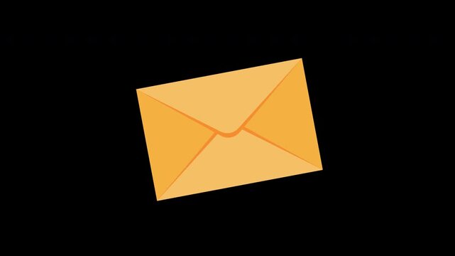 an envelope representing communication, email, or message sending in a simple animation with alpha channel
