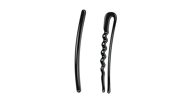 Pair of black metal hair accessories including a standard bobby pin and a wavy U-shaped hairpin shown on a white background.