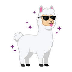 Obraz premium Funny llama wearing sunglasses and stars