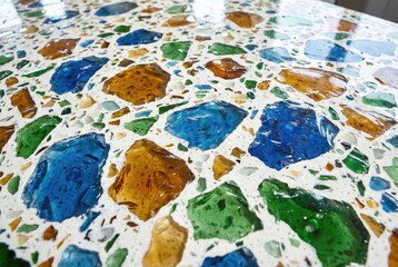 Naklejka premium Low angle view of bright colorful recycled glass embedded in white concrete
