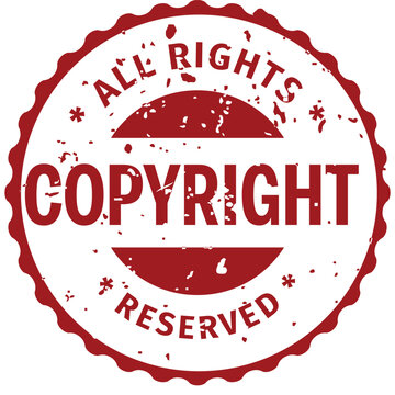 Copyright stamp featuring red ink text surrounded by a scalloped circular border indicates legal ownership and reserved rights for documents within a professional business or creative environment.