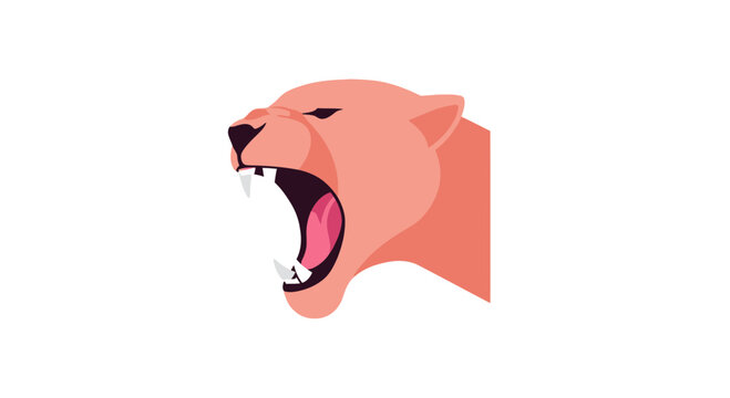 Aggressive roaring cougar head in pink flat design style