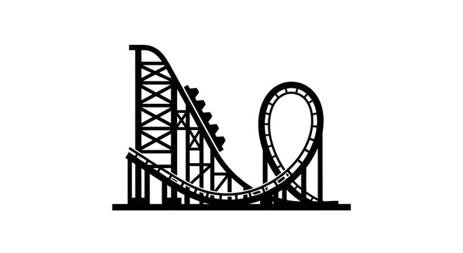 Rollercoaster structure is illustrated as a sharp black icon highlighting the thrill of amusement park rides and high-speed entertainment.