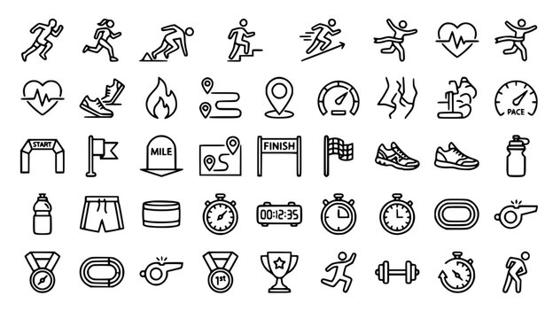 SEO Title:
Running fitness outline icons collection editable stroke sport vector set isolated on white background