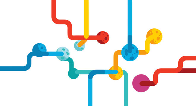 Colorful abstract pipeline network with multicolored tubes and connections