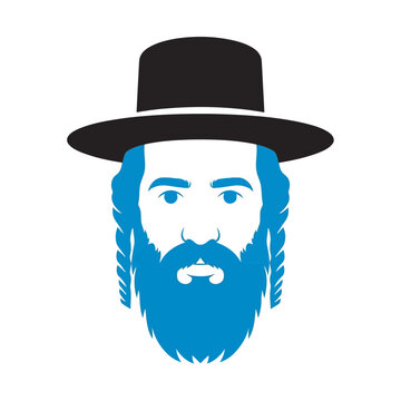 Icon vector illustration of a jewish man with a beard, sidelocks payot, and a traditional black hat, representing orthodox jewish culture