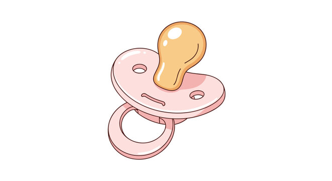 Pink baby pacifier with a soft yellow nipple is shown isolated on a plain white background for infant care and nursery themes.