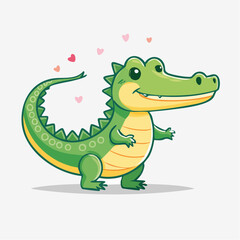 Naklejka premium Cute Cartoon Alligator with Hearts