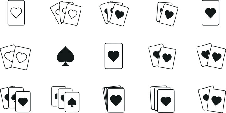 Playing Card and Poker Line Icon Set Featuring Heart Spade Casino Game Deck and Gambling Symbols