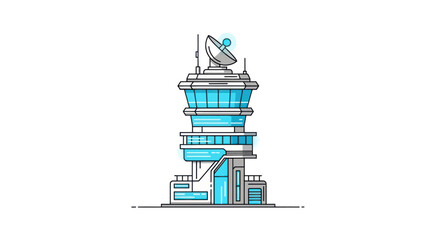 Fototapeta premium Modern Communication Tower with Satellite Dish and Blue Lights