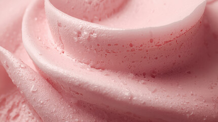 Fototapeta premium Pink whipped cream swirl with delicate sugar crystals and smooth mousse texture