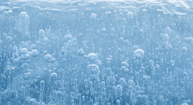 Frozen bubbles in ice surface.