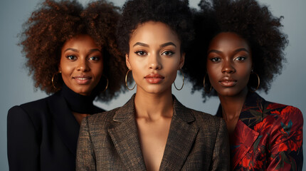 Fototapeta premium Confident professional woman portrait natural afro hair hoop earring