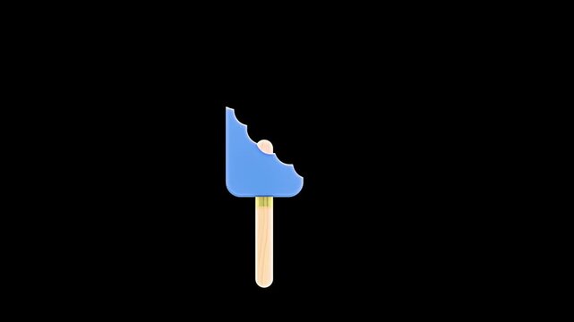animated blue bite ice cream, popsicle stick, 3d style, high resolution, black BG