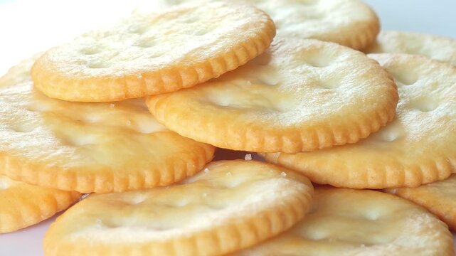 Freshly baked crackers served on a plate.