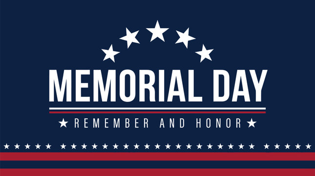 Memorial Day poster incorporates stars and horizontal stripes to create a formal and respectful tribute for the holiday.