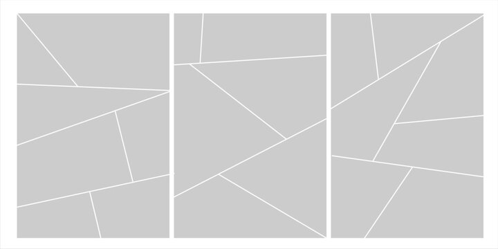 Image collage layout template. Grey mosaic mood board grid collection. Picture frame set. Photo album idea for banner, poster, comic page, flyer, brochure, booklet, memory wall design. Vector pack