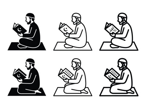 Man reading quran in different styles and colors Vector