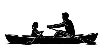 Father's Day, Dad, Vector, Rowing, boat, silhouette, vector, rowing boat, oarsman, oarsmen, black, white background, illustration, rowing team, sports, fitness, outdoor activities, recreation © MITURANI