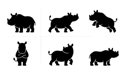 Rhino Silhouette Collection, Six Vector Poses of African Wildlife, Bold Black Animal Icons for Safari and Zoo Graphics © Nusrat