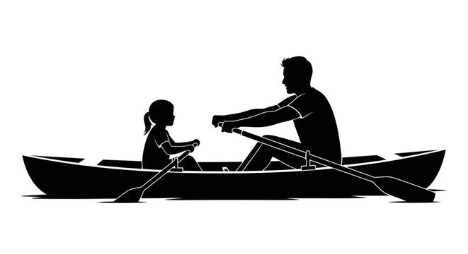Father's Day, Dad, Vector, Rowing, boat, silhouette, vector, rowing boat, oarsman, oarsmen, black, white background, illustration, rowing team, sports, fitness, outdoor activities, recreation