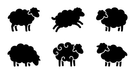 Black Sheep Silhouettes, Farm Animal Icons, Livestock Vector Graphics, Cute Mammal Illustrations, Rural Countryside Icons, Simple Animal Shapes © Nusrat