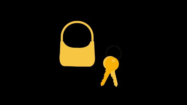 A yellow key is padlock symbolizing security and access animation with Alpha Channel