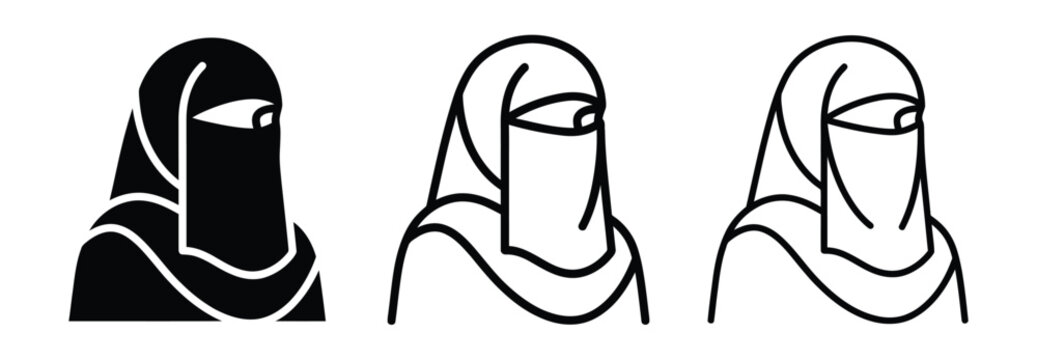 Woman wearing niqab headscarf in three styles Vector