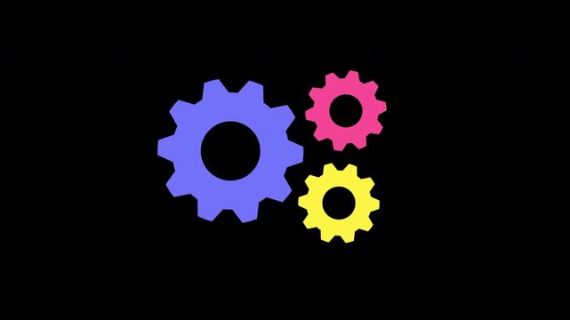 rotating gears symbolizing interconnected systems, teamwork, mechanical processes, productivity, engineering and technology animation with alpha channel.