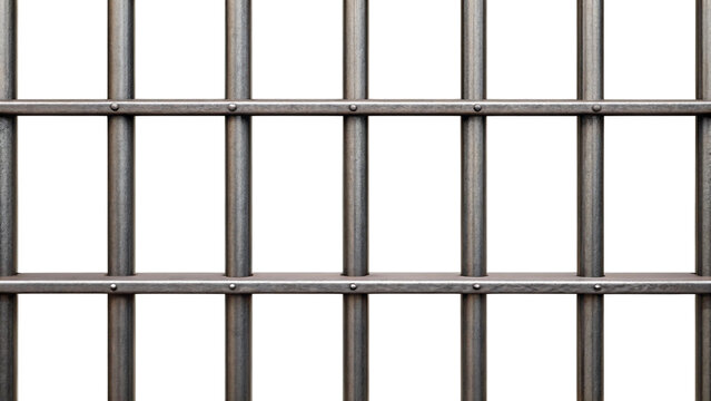 An old metal prison grate with an iron bar pattern is isolated on a white background