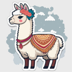 Obraz premium Cute Llama with Flowers and Blanket