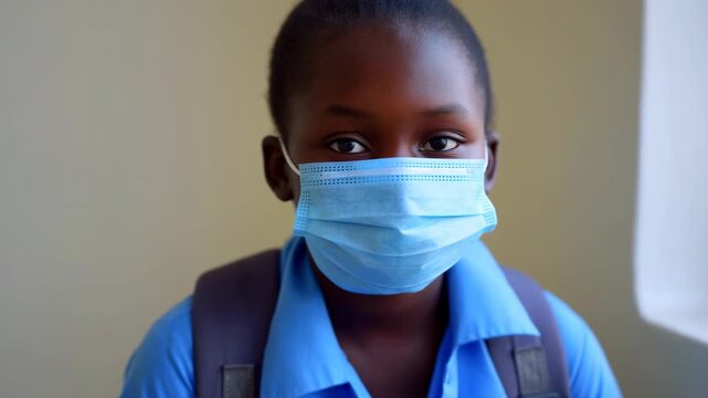 Student Wearing Mask. Closeup Shot Showing Attentive Girl In Classroom Focusing On Safety Measures