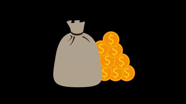 Bag with money treasure icon concept icon animation with alpha channel