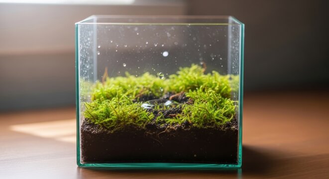 Terrarium Bliss Miniature Indoor Garden Cultivation Concept Ecosystem Enclosure with Verdant Moss Growth Glass Tank with Earthy Substrate Home Gardening Hobby Natural Greenery
