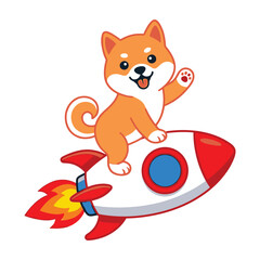 Shiba inu dog on rocket ship cartoon illustration