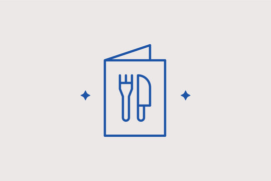 Folded menu card line icon for cafe specials and wine lists. Minimalist vector illustration for bistro branding and event catering brochures.